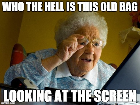 Grandma Finds The Internet | WHO THE HELL IS THIS OLD BAG LOOKING AT THE SCREEN | image tagged in memes,grandma finds the internet | made w/ Imgflip meme maker