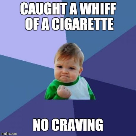Success Kid | CAUGHT A WHIFF OF A CIGARETTE NO CRAVING | image tagged in memes,success kid,AdviceAnimals | made w/ Imgflip meme maker