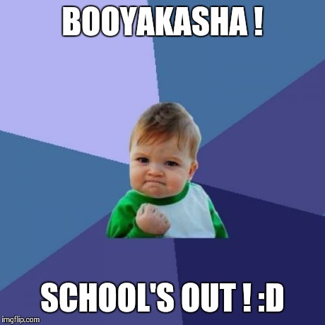 Success Kid Meme | BOOYAKASHA ! SCHOOL'S OUT ! :D | image tagged in memes,success kid | made w/ Imgflip meme maker