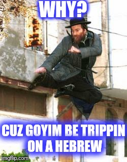 Goyim be trippin! | WHY? CUZ GOYIM BE TRIPPIN ON A HEBREW | image tagged in nijajew,jew,israel | made w/ Imgflip meme maker