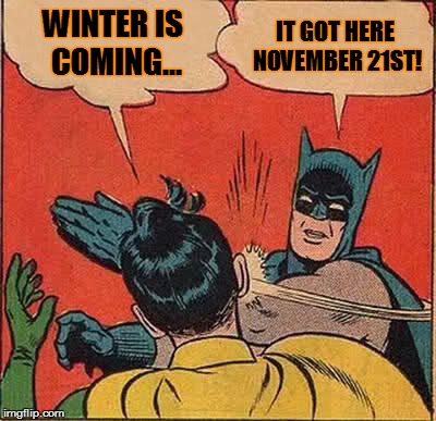 Batman Slapping Robin Meme | WINTER IS COMING... IT GOT HERE NOVEMBER 21ST! | image tagged in memes,batman slapping robin | made w/ Imgflip meme maker