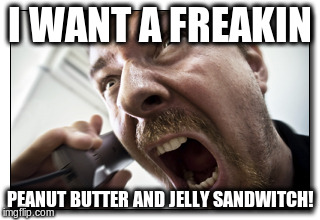Shouter | I WANT A FREAKIN PEANUT BUTTER AND JELLY SANDWITCH! | image tagged in memes,shouter | made w/ Imgflip meme maker