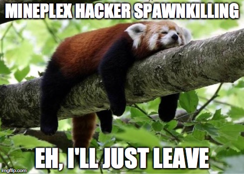 Lazy Red Panda | MINEPLEX HACKER SPAWNKILLING EH, I'LL JUST LEAVE | image tagged in lazy red panda | made w/ Imgflip meme maker