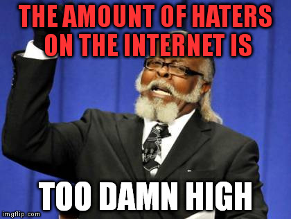 Too Damn High | THE AMOUNT OF HATERS 
ON THE INTERNET IS TOO DAMN HIGH | image tagged in memes,too damn high | made w/ Imgflip meme maker