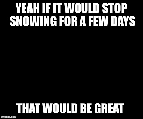 That Would Be Great Meme | YEAH IF IT WOULD STOP SNOWING FOR A FEW DAYS THAT WOULD BE GREAT | image tagged in memes,that would be great | made w/ Imgflip meme maker
