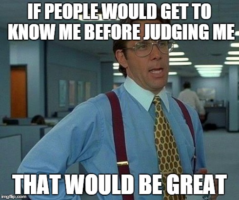 That Would Be Great Meme | IF PEOPLE WOULD GET TO KNOW ME BEFORE JUDGING ME THAT WOULD BE GREAT | image tagged in memes,that would be great | made w/ Imgflip meme maker