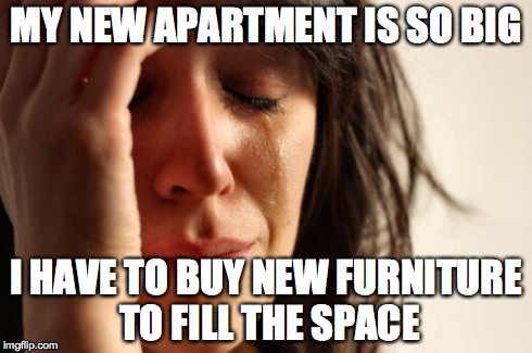 First World Problems Meme | MY NEW APARTMENT IS SO BIG I HAVE TO BUY NEW FURNITURE TO FILL THE SPACE | image tagged in memes,first world problems,AdviceAnimals | made w/ Imgflip meme maker