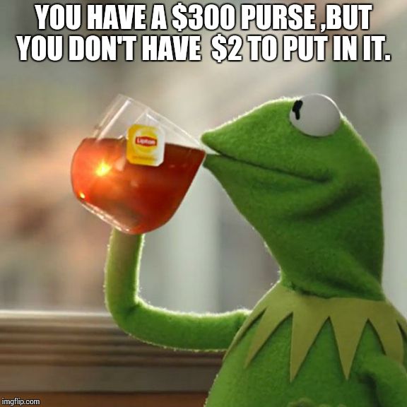 But That's None Of My Business | YOU HAVE A $300 PURSE ,BUT YOU DON'T HAVE  $2 TO PUT IN IT. | image tagged in memes,but thats none of my business,kermit the frog | made w/ Imgflip meme maker