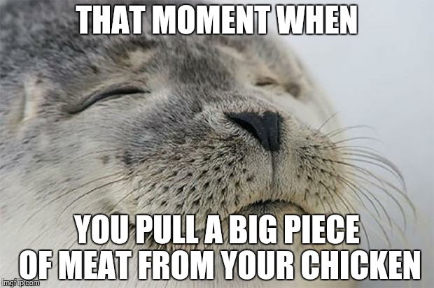 Satisfied Seal Meme | THAT MOMENT WHEN YOU PULL A BIG PIECE OF MEAT FROM YOUR CHICKEN | image tagged in memes,satisfied seal | made w/ Imgflip meme maker