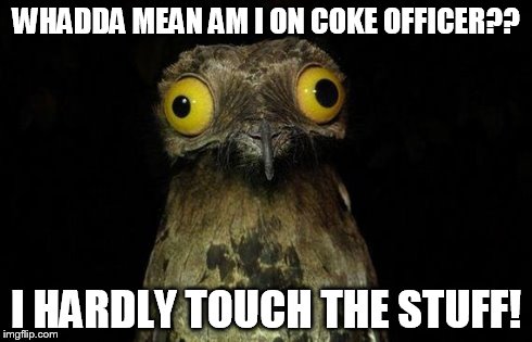 Weird Stuff I Do Potoo | WHADDA MEAN AM I ON COKE OFFICER?? I HARDLY TOUCH THE STUFF! | image tagged in memes,weird stuff i do potoo | made w/ Imgflip meme maker