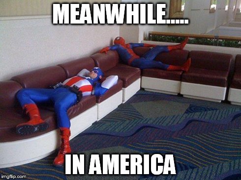 Captain America and Spider-Man | MEANWHILE..... IN AMERICA | image tagged in captain america and spider-man | made w/ Imgflip meme maker