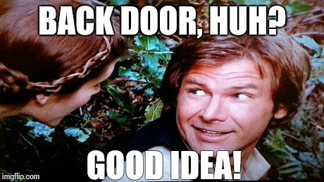 BACK DOOR, HUH? GOOD IDEA! | image tagged in back door | made w/ Imgflip meme maker