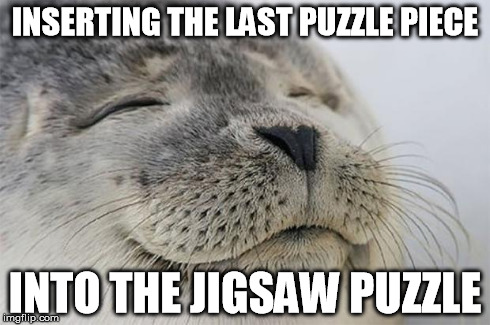Satisfied Seal | INSERTING THE LAST PUZZLE PIECE INTO THE JIGSAW PUZZLE | image tagged in memes,satisfied seal,AdviceAnimals | made w/ Imgflip meme maker