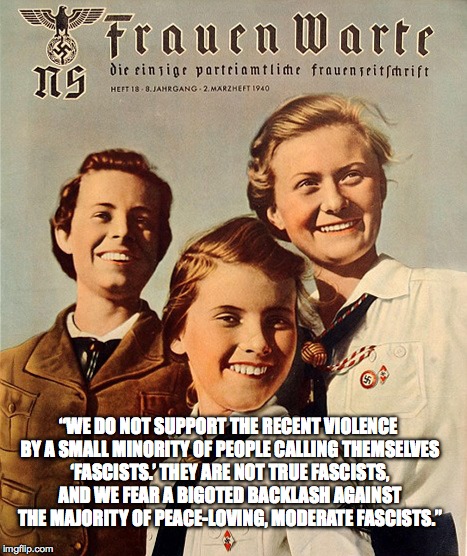 “WE DO NOT SUPPORT THE RECENT VIOLENCE BY A SMALL MINORITY OF PEOPLE CALLING THEMSELVES ‘FASCISTS.’ THEY ARE NOT TRUE FASCISTS, AND WE FEAR  | made w/ Imgflip meme maker