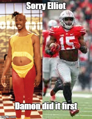 College Football Championship | Sorry Elliot Damon did it first | image tagged in too funny,sports,photogenic college football player | made w/ Imgflip meme maker