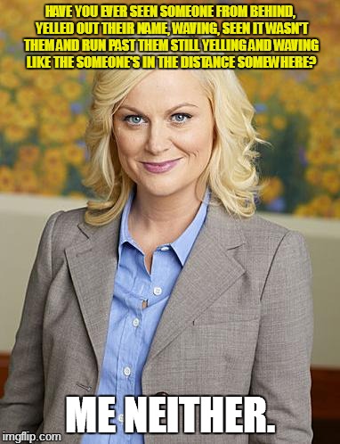 Have you ever | HAVE YOU EVER SEEN SOMEONE FROM BEHIND, YELLED OUT THEIR NAME, WAVING, SEEN IT WASN'T THEM AND RUN PAST THEM STILL YELLING AND WAVING LIKE T | image tagged in leslie knope | made w/ Imgflip meme maker