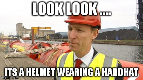 LOOK LOOK .... ITS A HELMET WEARING A HARDHAT | image tagged in jim the helmet | made w/ Imgflip meme maker