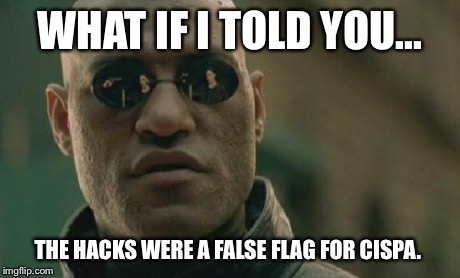 Matrix Morpheus Meme | WHAT IF I TOLD YOU... THE HACKS WERE A FALSE FLAG FOR CISPA. | image tagged in memes,matrix morpheus | made w/ Imgflip meme maker