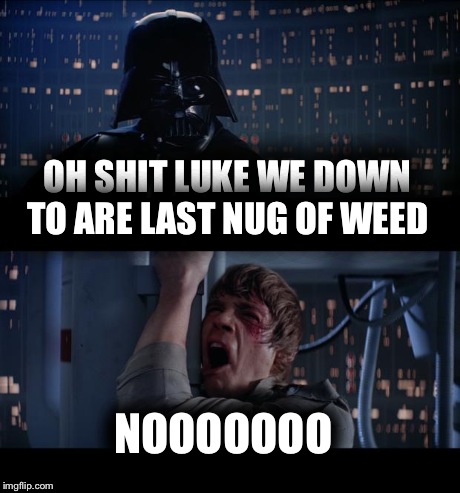 Star Wars No | OH SHIT LUKE WE DOWN TO ARE LAST NUG OF WEED NOOOOOOO | image tagged in memes,star wars no | made w/ Imgflip meme maker