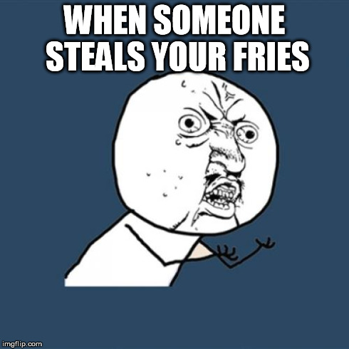 Y U No | WHEN SOMEONE STEALS YOUR FRIES | image tagged in memes,y u no | made w/ Imgflip meme maker