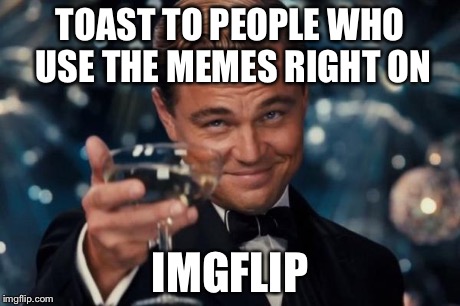 Leonardo Dicaprio Cheers Meme | TOAST TO PEOPLE WHO USE THE MEMES RIGHT ON IMGFLIP | image tagged in memes,leonardo dicaprio cheers | made w/ Imgflip meme maker