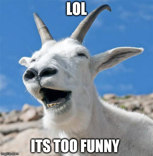 Laughing Goat | LOL ITS TOO FUNNY | image tagged in memes,laughing goat | made w/ Imgflip meme maker