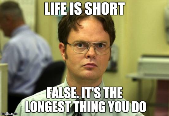 Dwight Schrute | LIFE IS SHORT FALSE. IT'S THE LONGEST THING YOU DO | image tagged in memes,dwight schrute | made w/ Imgflip meme maker