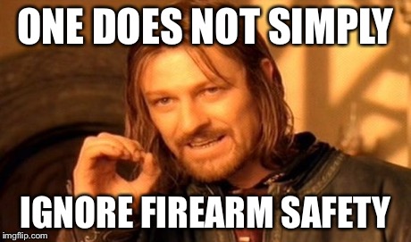 One Does Not Simply Meme | ONE DOES NOT SIMPLY IGNORE FIREARM SAFETY | image tagged in memes,one does not simply | made w/ Imgflip meme maker