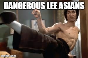 Dangerous Lee Asians | DANGEROUS LEE ASIANS | image tagged in funny memes,bruce lee,asian,kung fu,puns | made w/ Imgflip meme maker