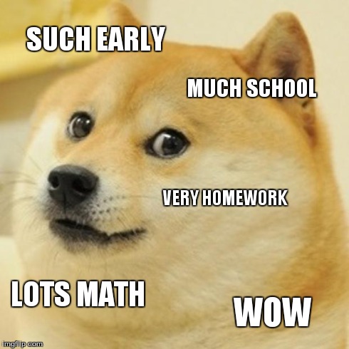 Doge Meme | SUCH EARLY MUCH SCHOOL VERY HOMEWORK LOTS MATH WOW | image tagged in memes,doge | made w/ Imgflip meme maker