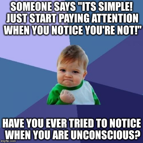 Success Kid Meme | SOMEONE SAYS "ITS SIMPLE! JUST START PAYING ATTENTION WHEN YOU NOTICE YOU'RE NOT!" HAVE YOU EVER TRIED TO NOTICE WHEN YOU ARE UNCONSCIOUS? | image tagged in memes,success kid,adhdmeme | made w/ Imgflip meme maker