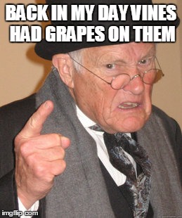 Back In My Day | BACK IN MY DAY VINES HAD GRAPES ON THEM | image tagged in memes,back in my day | made w/ Imgflip meme maker