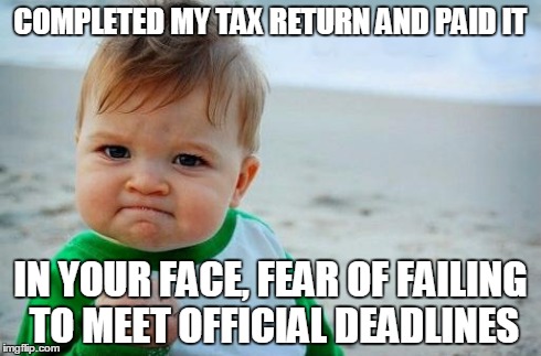 Yes Baby | COMPLETED MY TAX RETURN AND PAID IT IN YOUR FACE, FEAR OF FAILING TO MEET OFFICIAL DEADLINES | image tagged in yes baby | made w/ Imgflip meme maker