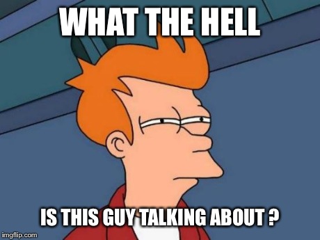 Futurama Fry Meme | WHAT THE HELL IS THIS GUY TALKING ABOUT ? | image tagged in memes,futurama fry | made w/ Imgflip meme maker