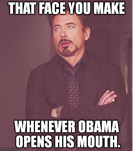 Face You Make Robert Downey Jr Meme | THAT FACE YOU MAKE WHENEVER OBAMA OPENS HIS MOUTH. | image tagged in memes,face you make robert downey jr | made w/ Imgflip meme maker