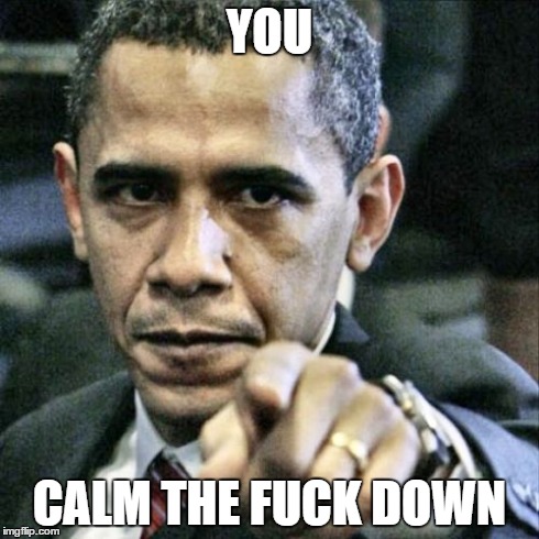 Pissed Off Obama Meme | YOU CALM THE F**K DOWN | image tagged in memes,pissed off obama | made w/ Imgflip meme maker