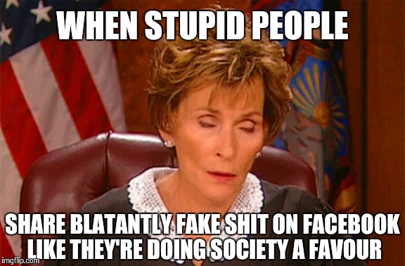 Only Judy Can Judge Me | WHEN STUPID PEOPLE SHARE BLATANTLY FAKE SHIT ON FACEBOOK LIKE THEY'RE DOING SOCIETY A FAVOUR | image tagged in meme,facebook,stupid,society | made w/ Imgflip meme maker