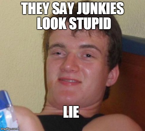 10 Guy Meme | THEY SAY JUNKIES LOOK STUPID LIE | image tagged in memes,10 guy | made w/ Imgflip meme maker