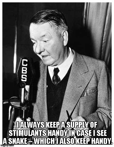 W.C. Fields kept snakes | I ALWAYS KEEP A SUPPLY OF STIMULANTS HANDY IN CASE I SEE A SNAKE – WHICH I ALSO KEEP HANDY. | image tagged in humor,snakes,wc fields,stimulants | made w/ Imgflip meme maker