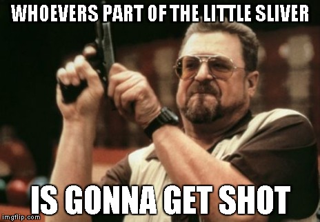 WHOEVERS PART OF THE LITTLE SLIVER IS GONNA GET SHOT | image tagged in memes,am i the only one around here | made w/ Imgflip meme maker