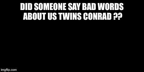 dumb and dumber | DID SOMEONE SAY BAD WORDS ABOUT US TWINS CONRAD ?? | image tagged in dumb and dumber | made w/ Imgflip meme maker