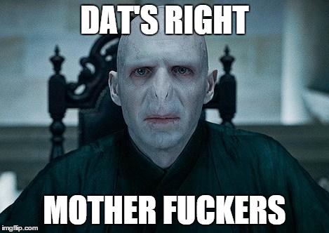 Lord Voldemort | DAT'S RIGHT MOTHER F**KERS | image tagged in lord voldemort | made w/ Imgflip meme maker