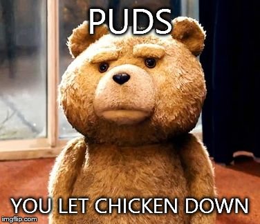 TED | PUDS YOU LET CHICKEN DOWN | image tagged in memes,ted | made w/ Imgflip meme maker