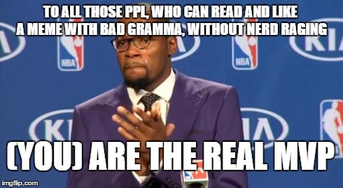 You The Real MVP | TO ALL THOSE PPL, WHO CAN READ AND LIKE A MEME WITH BAD GRAMMA, WITHOUT NERD RAGING (YOU) ARE THE REAL MVP | image tagged in memes,you the real mvp | made w/ Imgflip meme maker