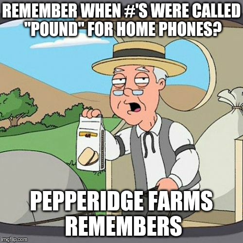 Pepperidge Farm Remembers Meme | REMEMBER WHEN #'S WERE CALLED "POUND" FOR HOME PHONES? PEPPERIDGE FARMS REMEMBERS | image tagged in memes,pepperidge farm remembers | made w/ Imgflip meme maker