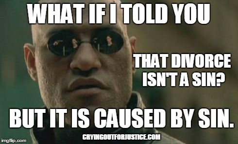 Matrix Morpheus Meme | WHAT IF I TOLD YOU THAT DIVORCE ISN'T A SIN? BUT IT IS CAUSED BY SIN. CRYINGOUTFORJUSTICE.COM | image tagged in memes,matrix morpheus | made w/ Imgflip meme maker