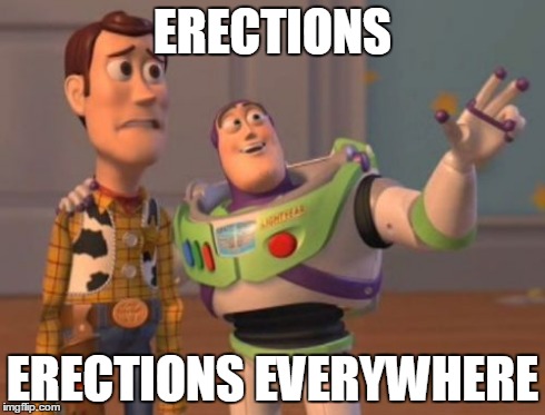 X, X Everywhere Meme | ERECTIONS ERECTIONS EVERYWHERE | image tagged in memes,x x everywhere | made w/ Imgflip meme maker