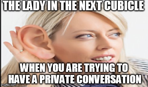 All ears lady | THE LADY IN THE NEXT CUBICLE WHEN YOU ARE TRYING TO HAVE A PRIVATE CONVERSATION | image tagged in listen,convesation,work,all ears | made w/ Imgflip meme maker