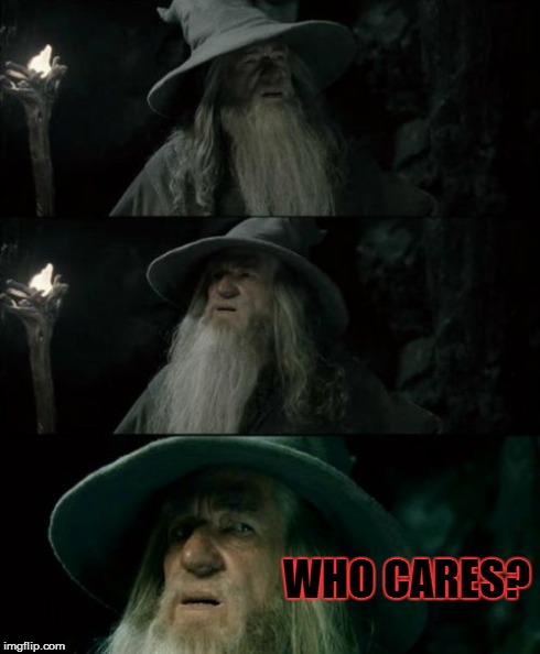 Confused Gandalf Meme | WHO CARES? | image tagged in memes,confused gandalf | made w/ Imgflip meme maker