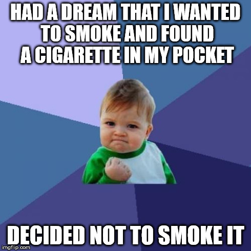Success Kid Meme | HAD A DREAM THAT I WANTED TO SMOKE AND FOUND A CIGARETTE IN MY POCKET DECIDED NOT TO SMOKE IT | image tagged in memes,success kid | made w/ Imgflip meme maker